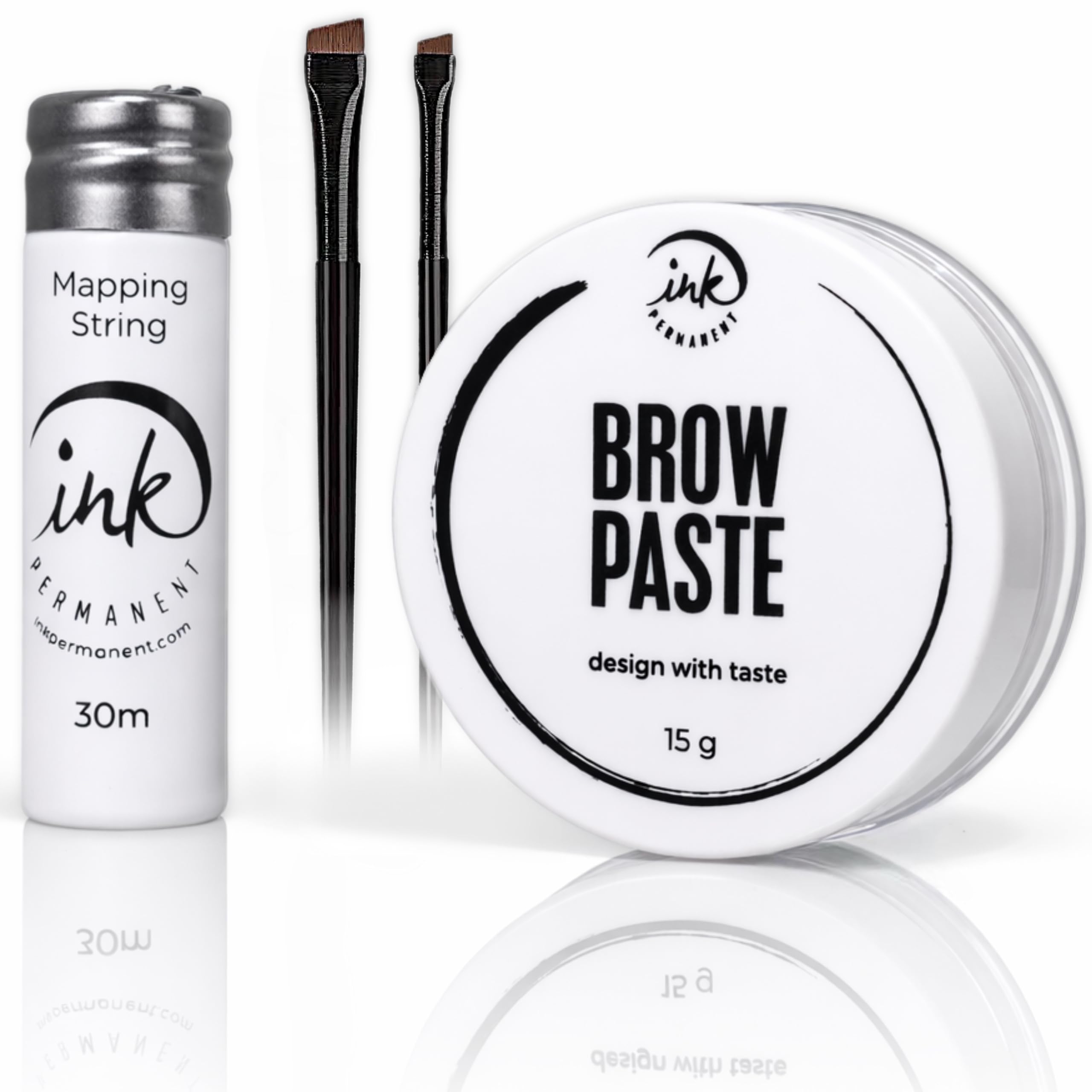 Brow Mapping Kit with White Paste [Large 15g Bottle] White Mapping String [30 m ] and 2 Brush Set for Microblading Supplies, PMU Supplies and Brow Brush Microblading Kit