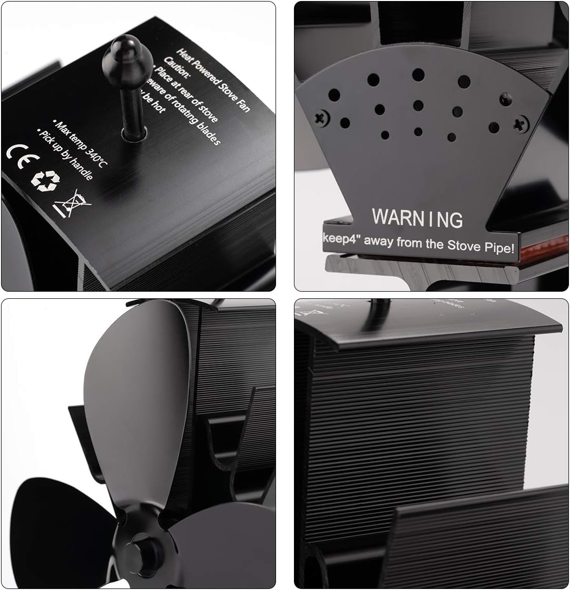 Locisne Quiet Operation Mini 4 Blades Heat Powered Fireplace Fan Stove