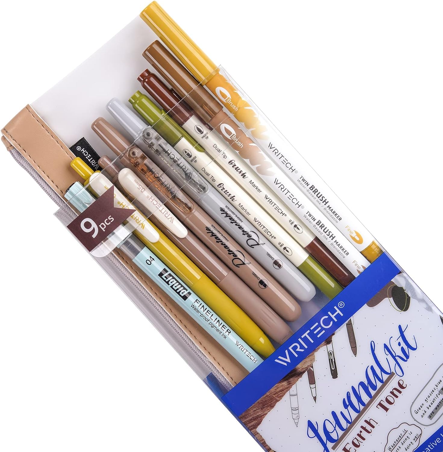 Photo 1 of WRITECH Journaling Gel Pens Highlighters: 0.5mm Fine Point Retractable Gel Ink Pen Assorted Colored Highlighter Fineliner Multicolor Dual Tip Brush Marker Bulk Extra Smooth No Bleed 9ct (Earth Tone)
