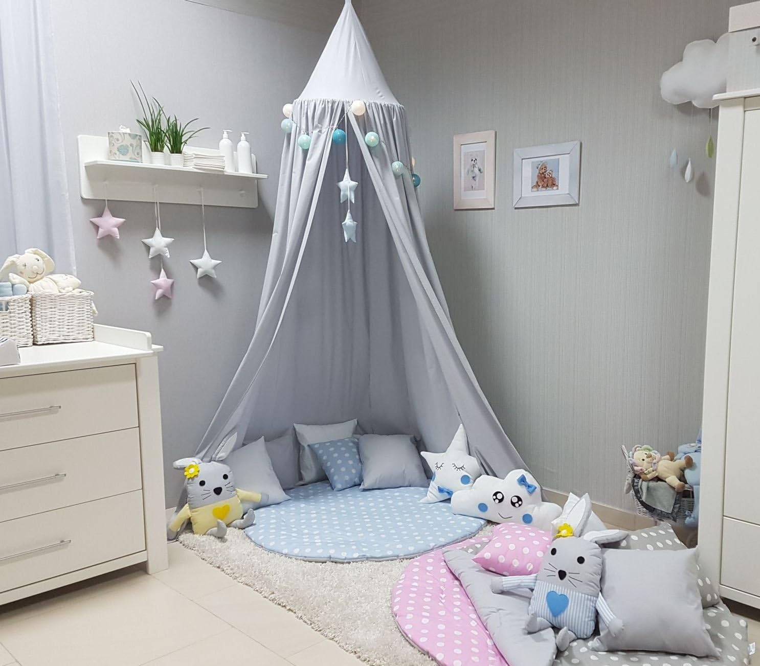 Babymajawelt® Children's XXL Bed Canopy with Stars for Nursery – Hanging Tent / Tent / Baby Cot / Sky / Hide-Away / Play Area