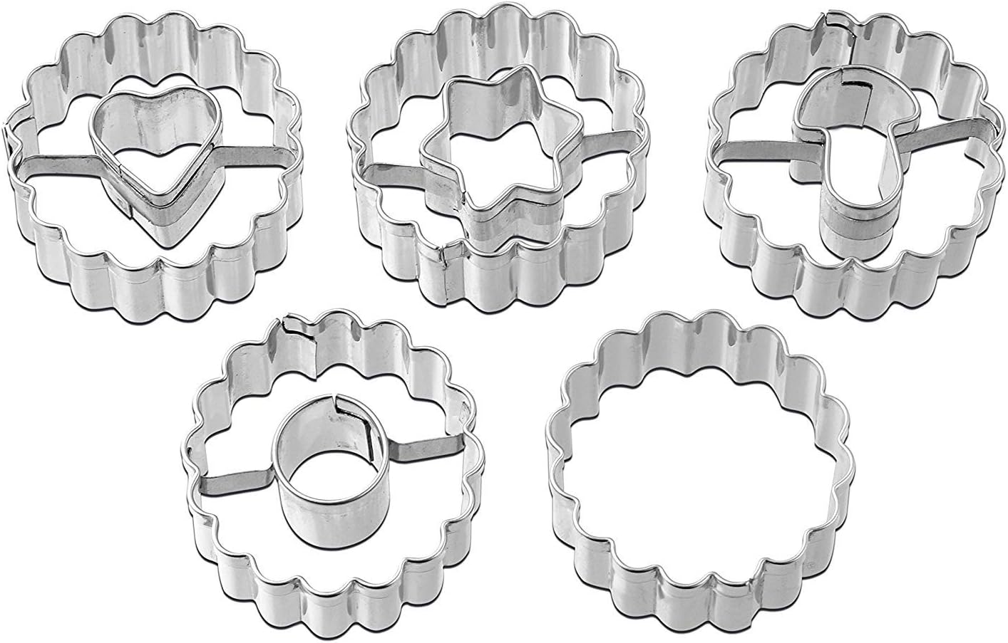 Dr. Oetker 5er Mini-Linzer Ausstecher-Set, Ausstechformen für Weihnachten, Ausstecher für Plätzchen, Kekse und Fondant, vielfältige Motive, Menge: 1 x 5er Set