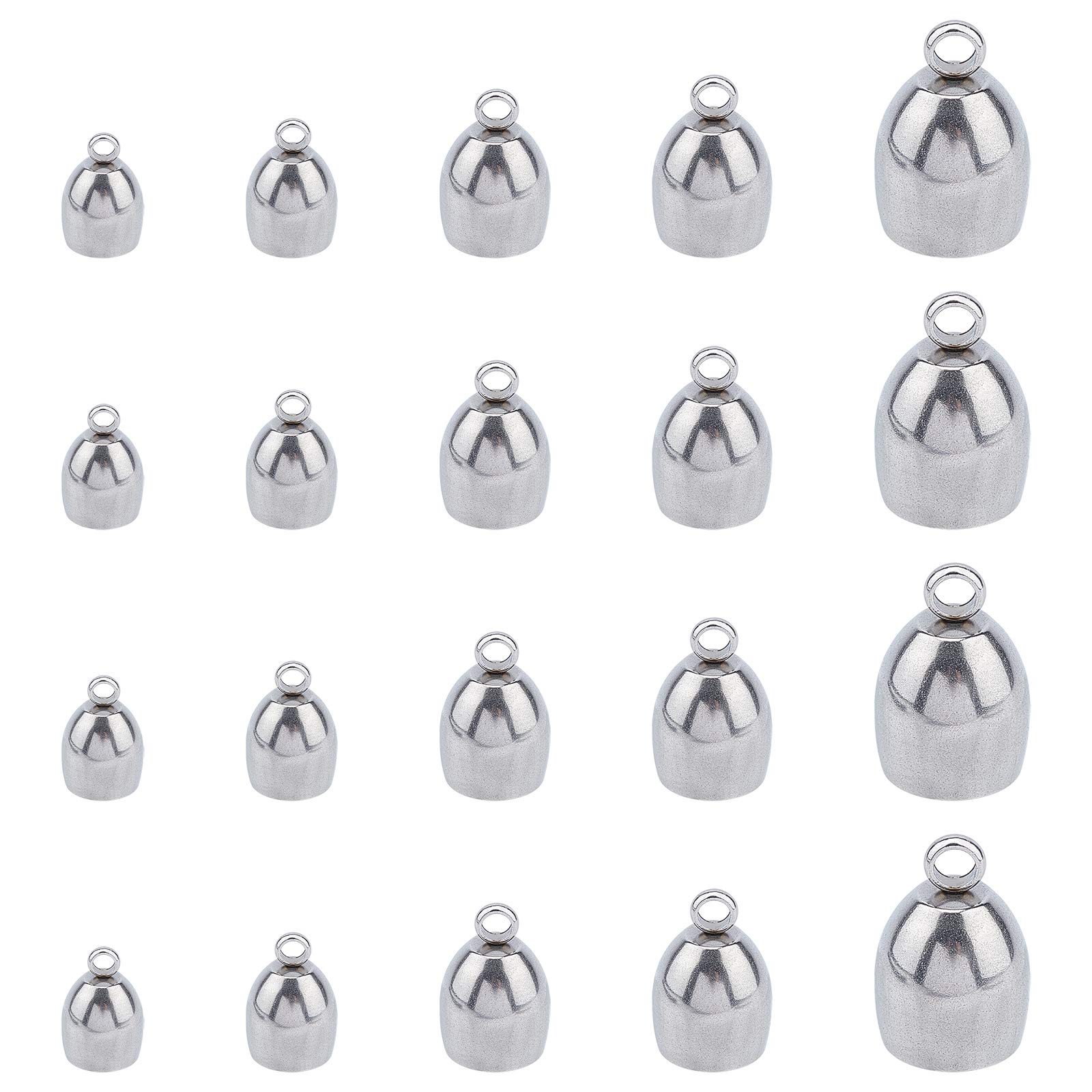 UNICRAFTALE about 25pcs 5 Sizes 3/4/5/6/8mm Inner Dia Column Cord End Metal End Caps Stainless Steel Cord Caps Leather Cord Pull Ends Terminators for DIY Jewelry Making Stainless Steel Color