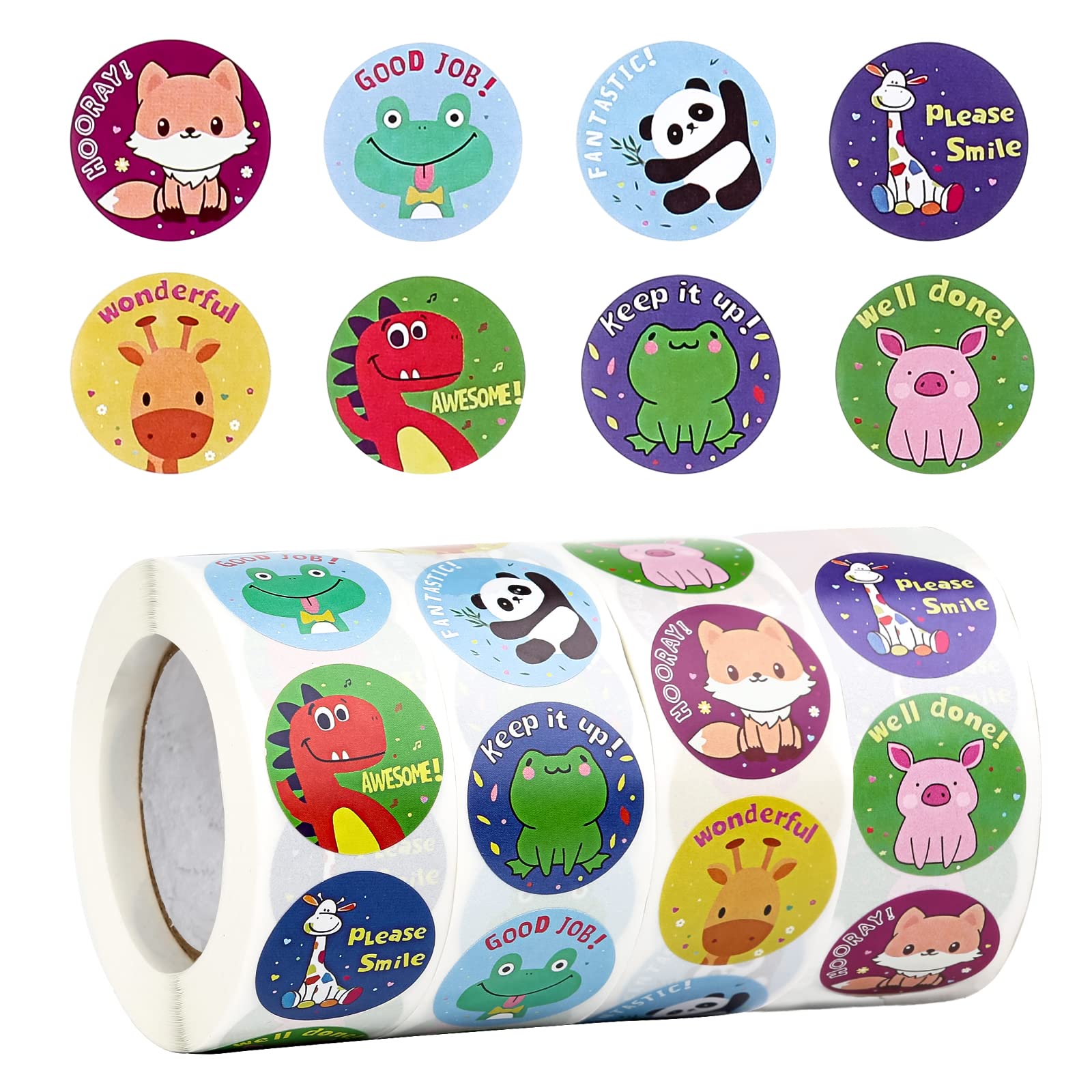 LFBEST 2000 Pcs Reward Stickers, 4 Rolls Motivational Stickers Teacher Supplies in 8 Designs, Animal Potty Training Stickers for Kids Classroom Student