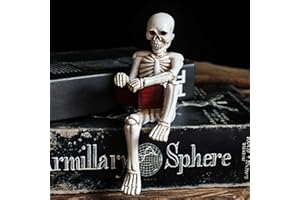 EMINGSKY 1 Piece Halloween Skeleton Decoration Gothic Sitting and Reading Skull Figurine Exquisite Horror Sculpture for Desk Bookshelf Fireplace Party Living Room Office Decor