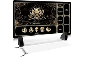 FROGIGO MTG Playmat with Play Zones – Magic Play mat Card Game Mat for Magic The Gathering, Lotus & Basic Lands Design, 24x14 inch, Stitched Edge, Non-Slip Base with Prismatic Playmat Tube-Gold Lotus