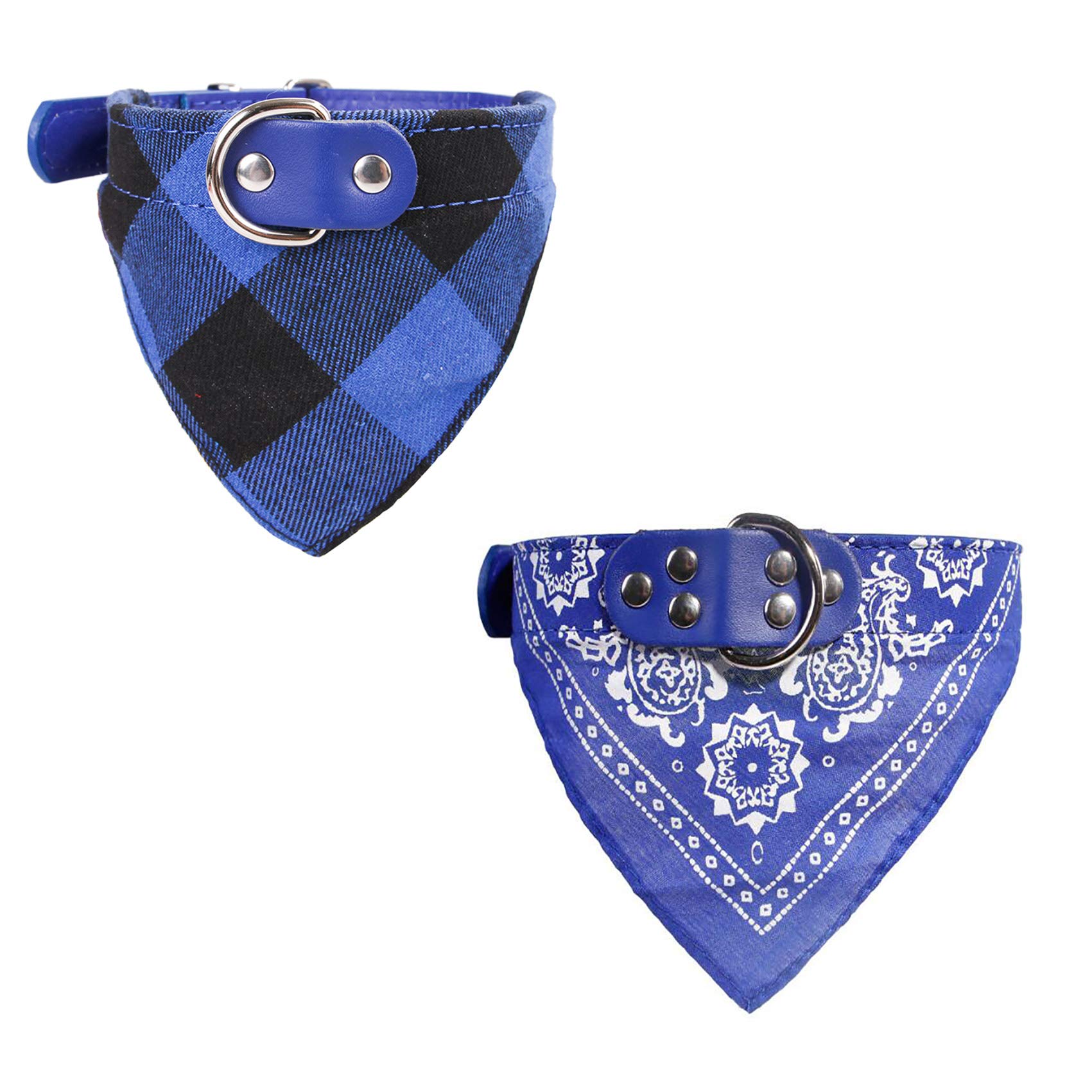 Newtensina 2pcs Plaid Dog Bandana Cute Puppy Neckerchief Adjustable Puppy Collar Scarf for Dogs - Blue - M