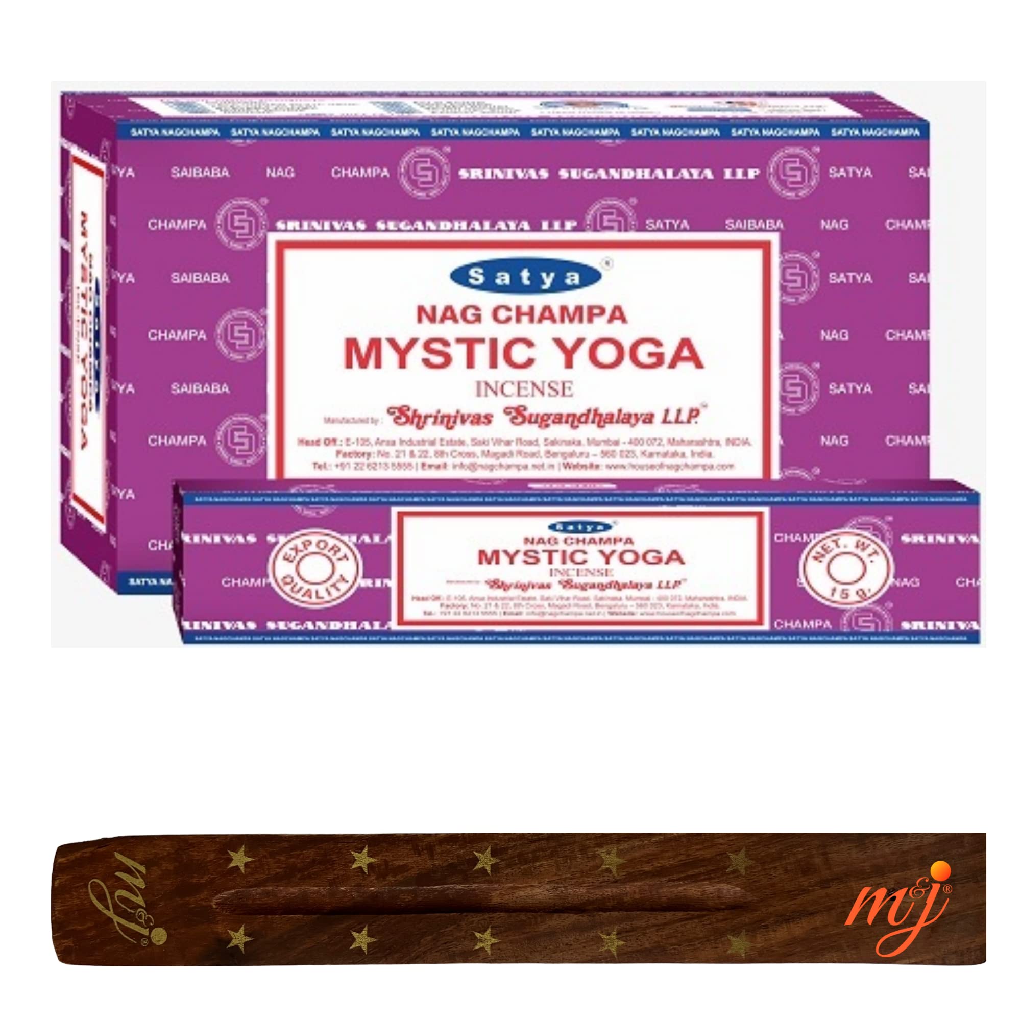 Original Satya Nag Champa Mystic Yoga Incense Sticks | with M&J incense sticks holder | Full Box | for Aromatherapy, Spa, Yoga, Weddings, Meditation, Healing, Positivity and Relaxation