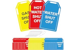 BLSUREFYX 48 PCS Shut Off Valve Tags 5 x 3 Inch Red Hot Water Shut Off Yellow Gas Shut Off Blue Water Shut Off Tags Plastic Plumbing Identification Tag for Home Business Basement Use