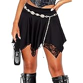TZLDN Women's Ruffle Lace Mini Skirt High Waisted Y2k Fairy Asymmetrical Sexy Festival Aesthetic Flowy Skirts