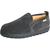 PEDOQU Men's slipper genuine leather upper shearling lined sheepskin Insole memory foam slip on warm house shoes rubber outsole Indoor & outdoor loafer slippers for men,D width