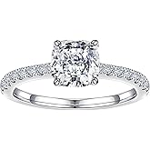 SMILEST 1.5ct Cushion Moissanite Rings for Women, Lab Created Ring 925 Sterling Silver Moissanite Engagement Rings for Women Wife with Side Stone