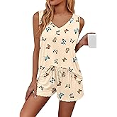 Ekouaer Womens Pajamas Sets Soft Comfy Sleeveless Sleepwear Tank and Shorts Pj Set Summer 2 Piece Loungewear