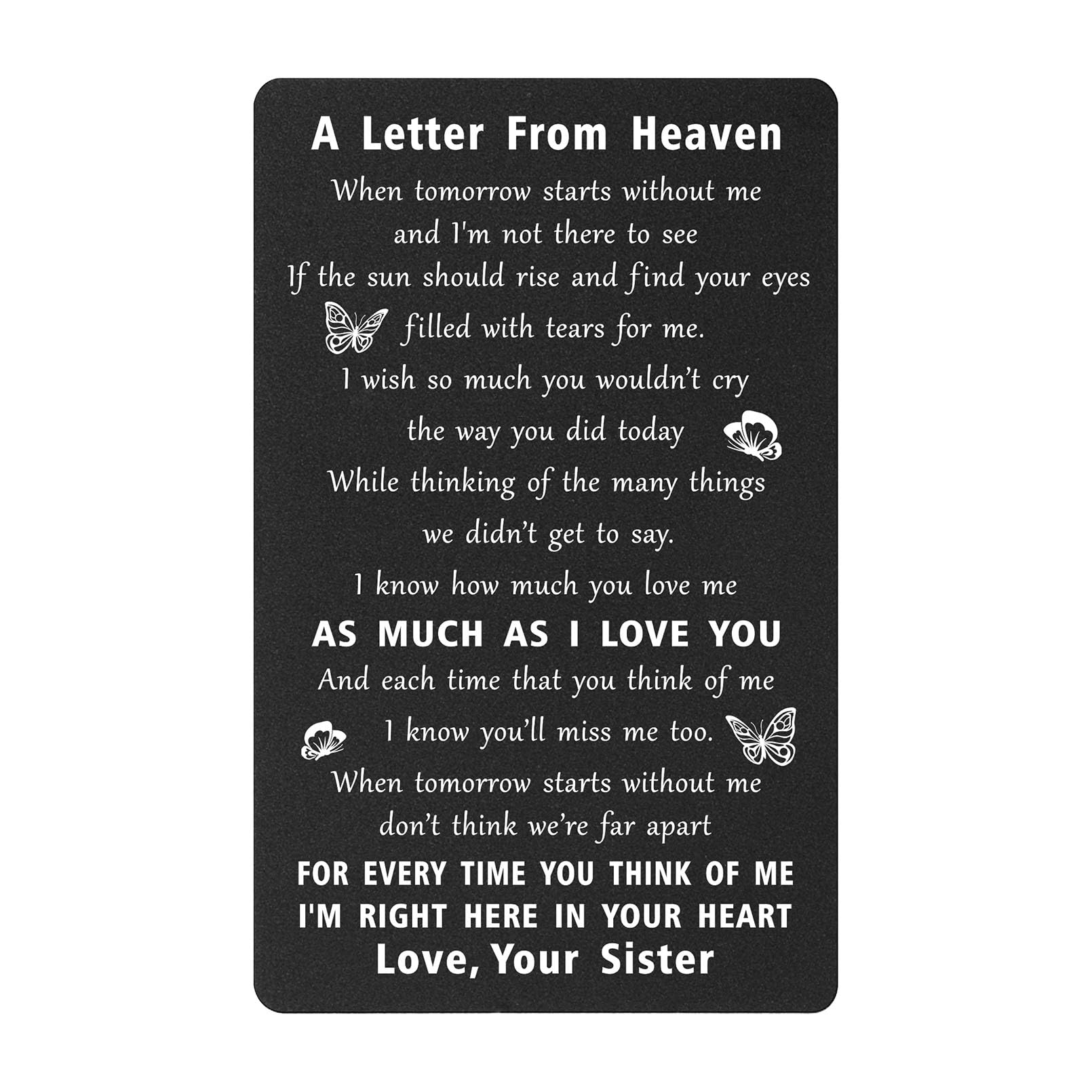 ENGZHI Sister Memorial Gifts, Sympathy Cards Loss of Sisters - A Letter from Sister In Heaven - Remembrance Bereavement Gifts, Black Metal Wallet Card