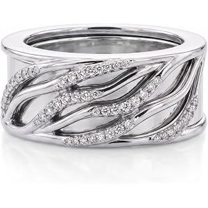 ELMA JEWELS Round Cut moissanite Diamond Ring Gen 5 Cover, 14K Gold Plated Wave Ring Jacket, Criss Cross Smart Ring Enhancer,