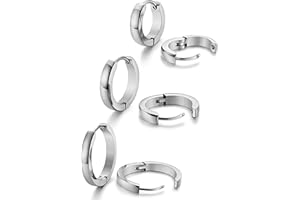 Jstyle 3Pairs Stainless Steel Mens Womens Hoop Earrings Huggie Ear Piercings Hypoallergenic 12/16/20mm