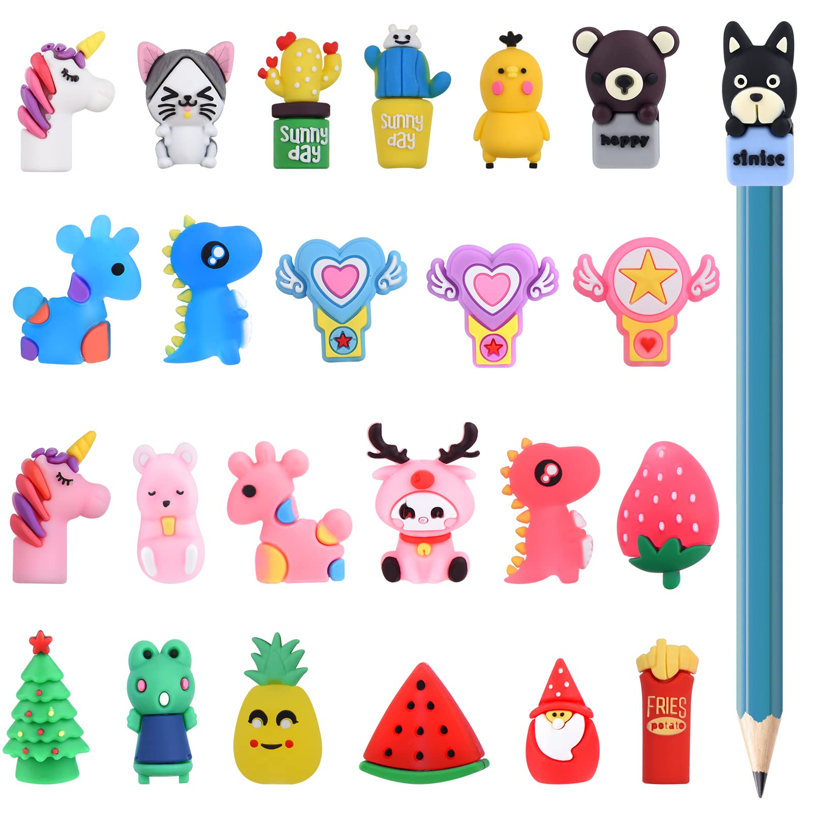 ELECLAND 27 Piece Animal Pencil Toppers - Dinosaur & Clip-on Prizes for Office School Supplies