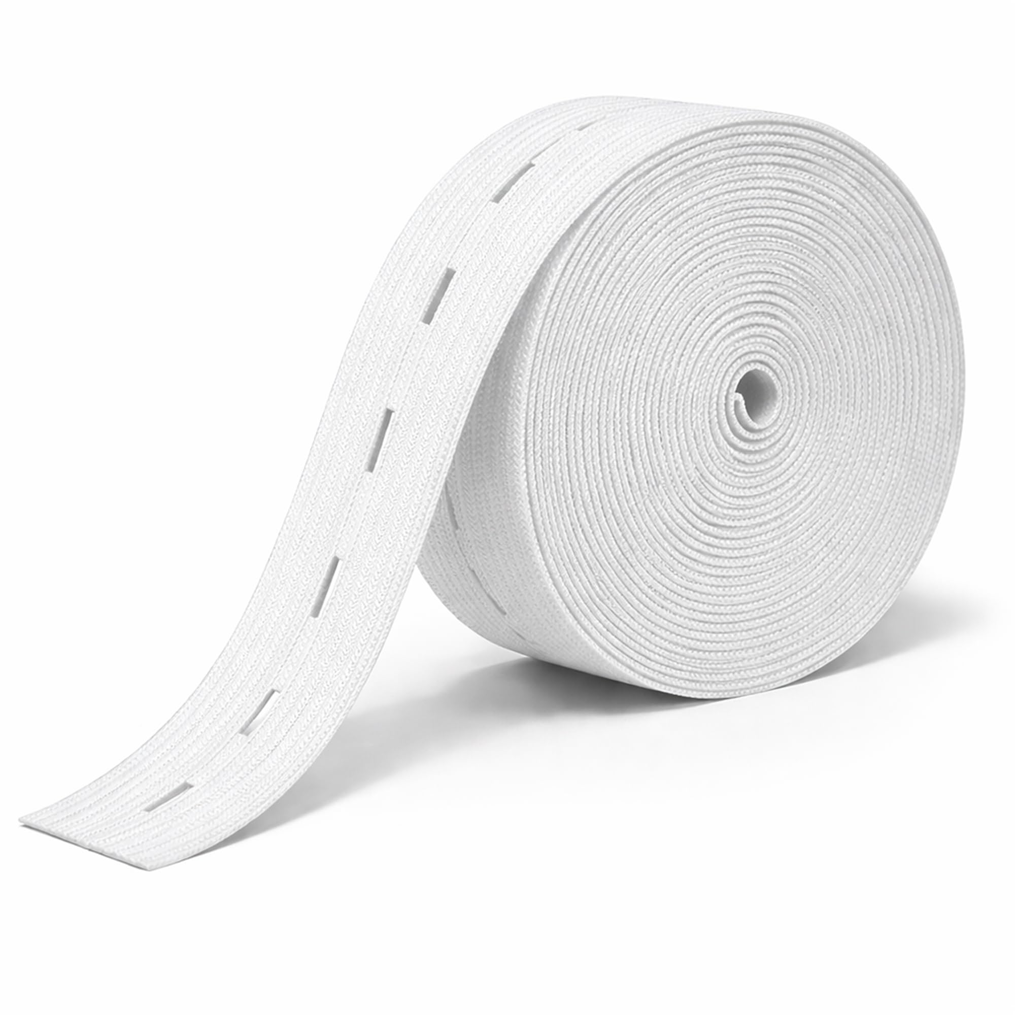 Trimming Shop Strechable 25MM Buttonhole Elastic Flatback Sewing Elastic Band with Holes for Trouser Waistbands Maternity Clothes Skirts Shorts Pants Waistline Sewing, 25 metres, White