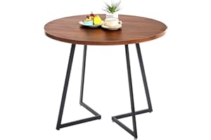 VECELO 35" Round Dining Table for 4, Wood-Grain Tabletop & Heavy-Duty Steel Frame, for Kitchen, Living Room, Easy Assembly, Walnut