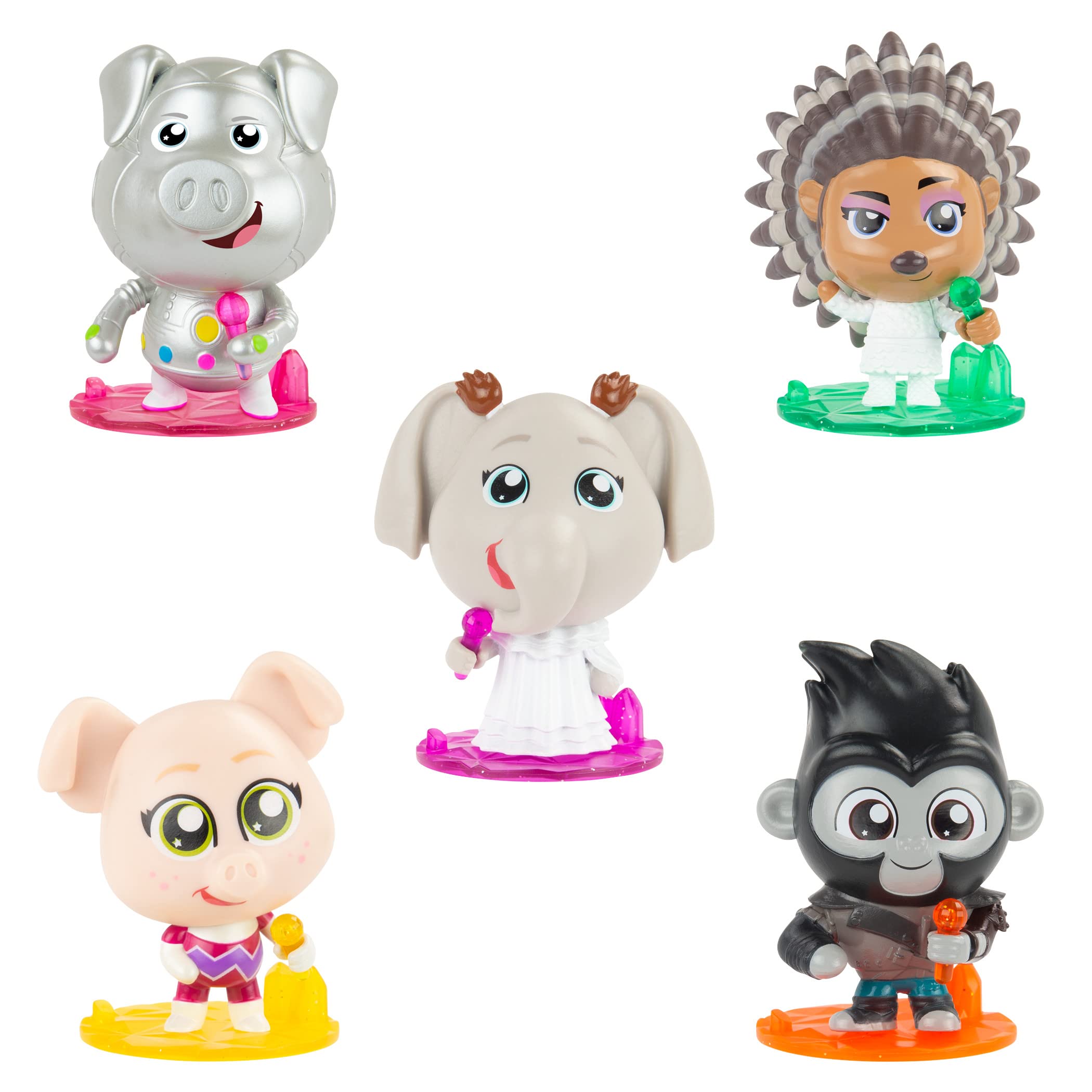 TOMY L73170 Lil' Singers Multipack, 5 Gunter, Ash, Rosita, Johnny and Meena, Meena Exclusive, Figures, Children's Toy Sing 2 Film Fans, 3 Years +