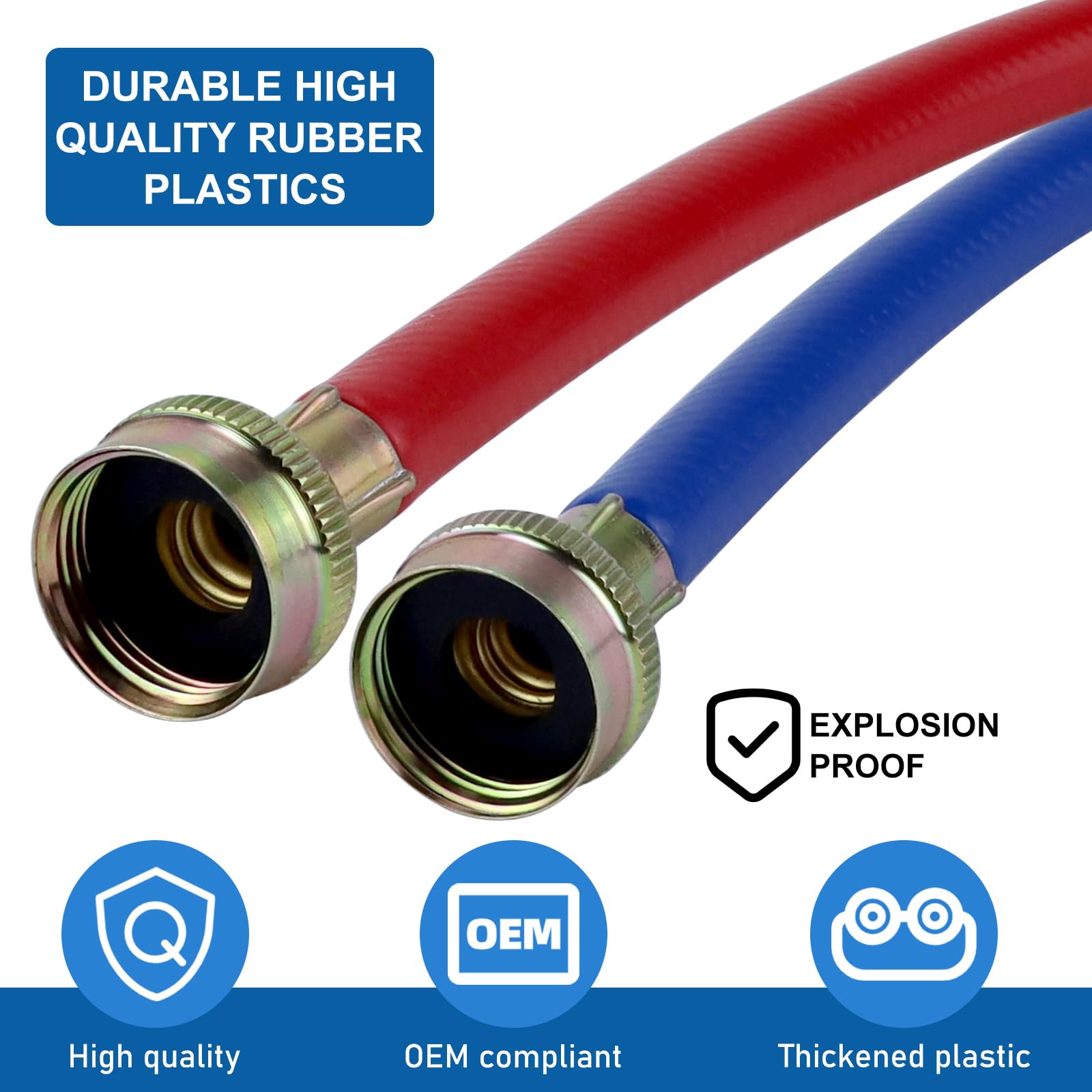 Washer Hoses 4FT,Rubber Washing Machine Hoses 3/4 Washer Machine Hoses 2 packs,Burst Proof Water Supply Lines ​for Hot and Cold Water Washer Hoses,Universal for All Standard Wash Machines-by MIFLUS