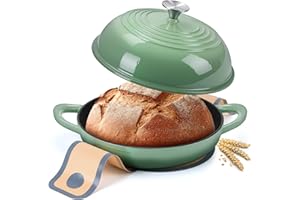 Enameled Cast Iron Dutch Oven Pot, Leonyo Round Bread Oven for Homemade Sourdough Bread Baking, 6 Quart, Pistachio Green