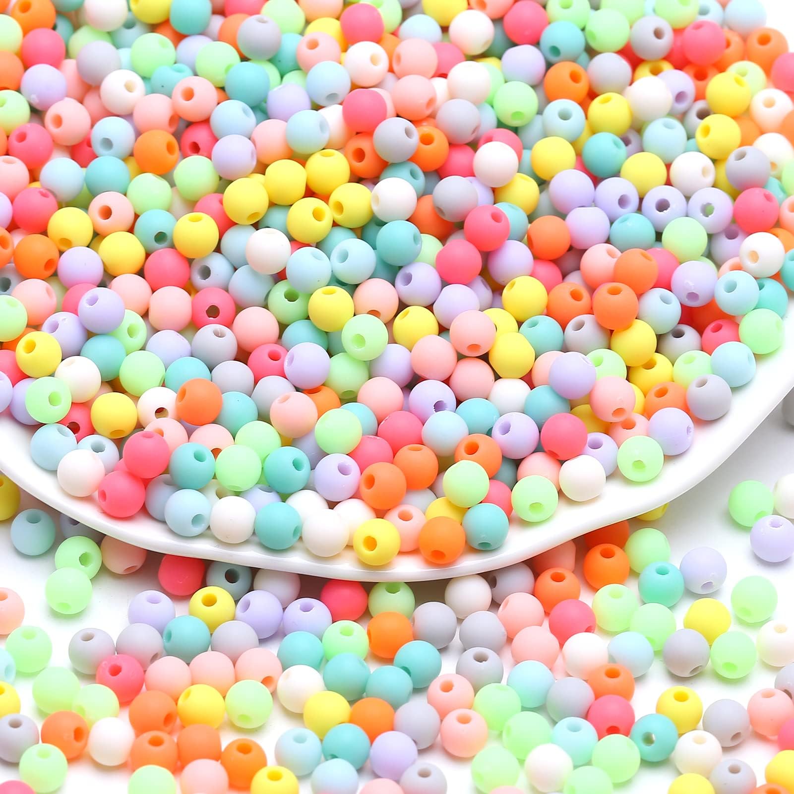 HERZWILD Mixed Colourful Beads,Acrylic Round Loose Beads, Opaque Pastel Colors Beads for DIY Jewelry Making Art Craft (Color-D)