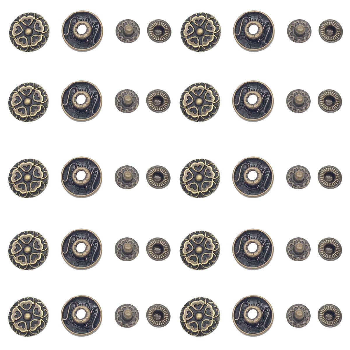 10 Sets 17mm Metal Snap Fasteners Press Stud Rounded Sewing Rivet Buttons Clothing Leather Craft DIY Bronze