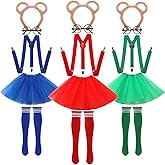 Hillban 15 Pcs Halloween Animal Costumes Set Include Tutu Skirt Headband Y Suspenders Socks Glasses for Women Party Cosplay