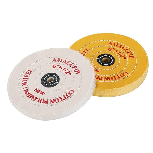 AmacCupid 8 Inch Cotton Buffing Wheel Kit – 5/8" Arbor, For Bench Grinder Polishing Jewelry, Metal, Glass (White & Yellow)