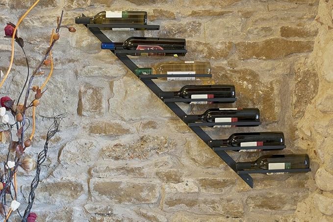 INDIAN DECOR Sloping Wine Rack/Diagonal Wine Rack/Wall Mounted/Wine Shelf/Bottle Rack/Wine Shelf / 7 Bottle Wine Rack/Wall Mounted Wine Rack - Black