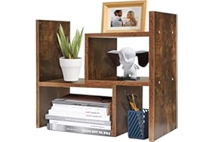 TY ARTS & CULTURE - Expandable Wood Desktop Storage Organizer Multipurpose Desk Bookshelf Display Shelf Rack Counter Top Bookcase for Office Home | Natural Brown