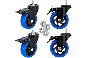 YOOGAA Stem Caster Wheels 4 inch Heavy Duty 1/2"-13 x 1 Swivel Threaded Stem Casters Set of 4 Industrial Castors with Safety Dual Locking Wheel for Furniture and Cart Blue 1200 lbs