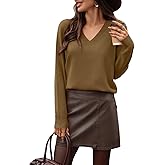 AMZANGEL Women's 100% Wool Sweater V Neck Long Sleeve Merino Wool Knit Pullover Knit Top Fall Winter Everyday Comfort