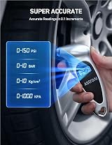 AstroAI Digital Tyre Pressure Gauge 150 PSI Backlit LCD 4 Units Silver view 2
