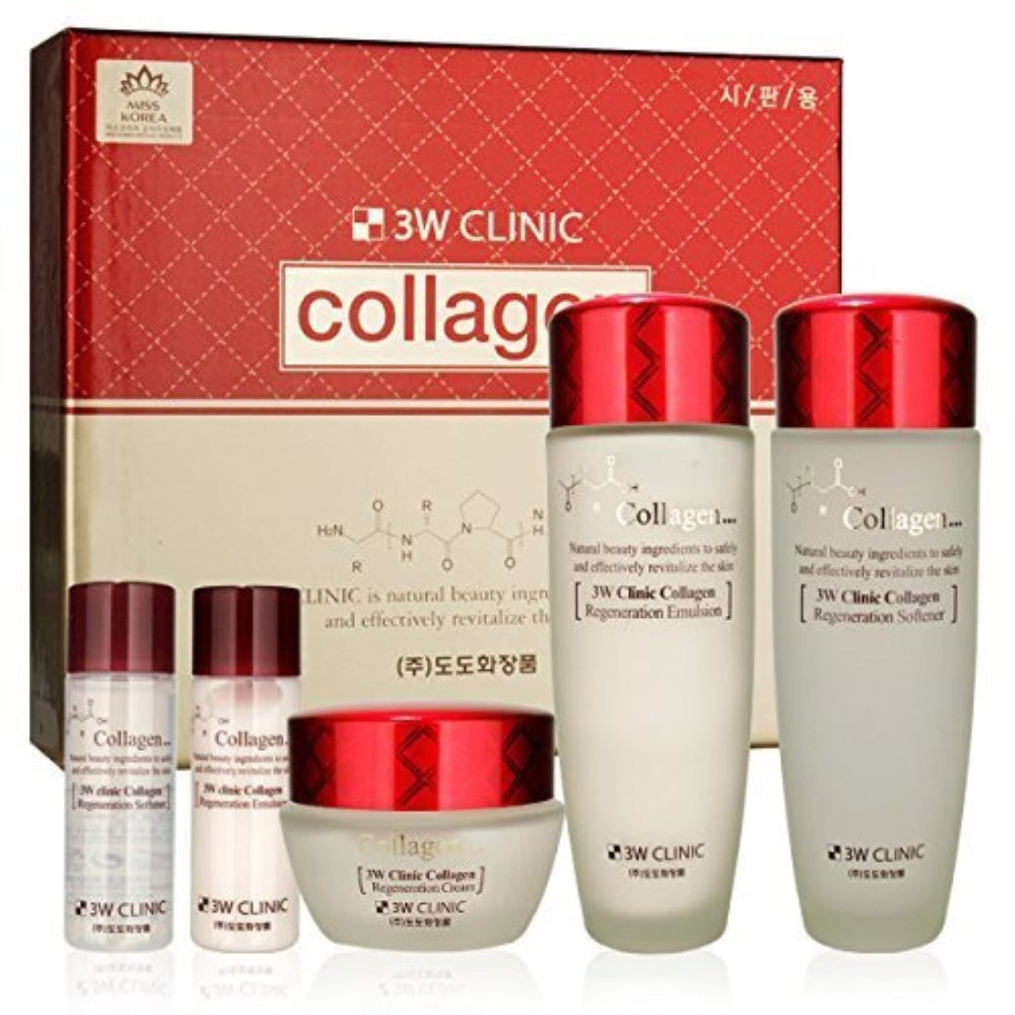 3W Clinic Collagen Skin Care 3 Set : Softener(150ml),Emulsion(150ml),Cream(60ml),Softener(30ml),Emulsion(30ml) by 3W Clinic