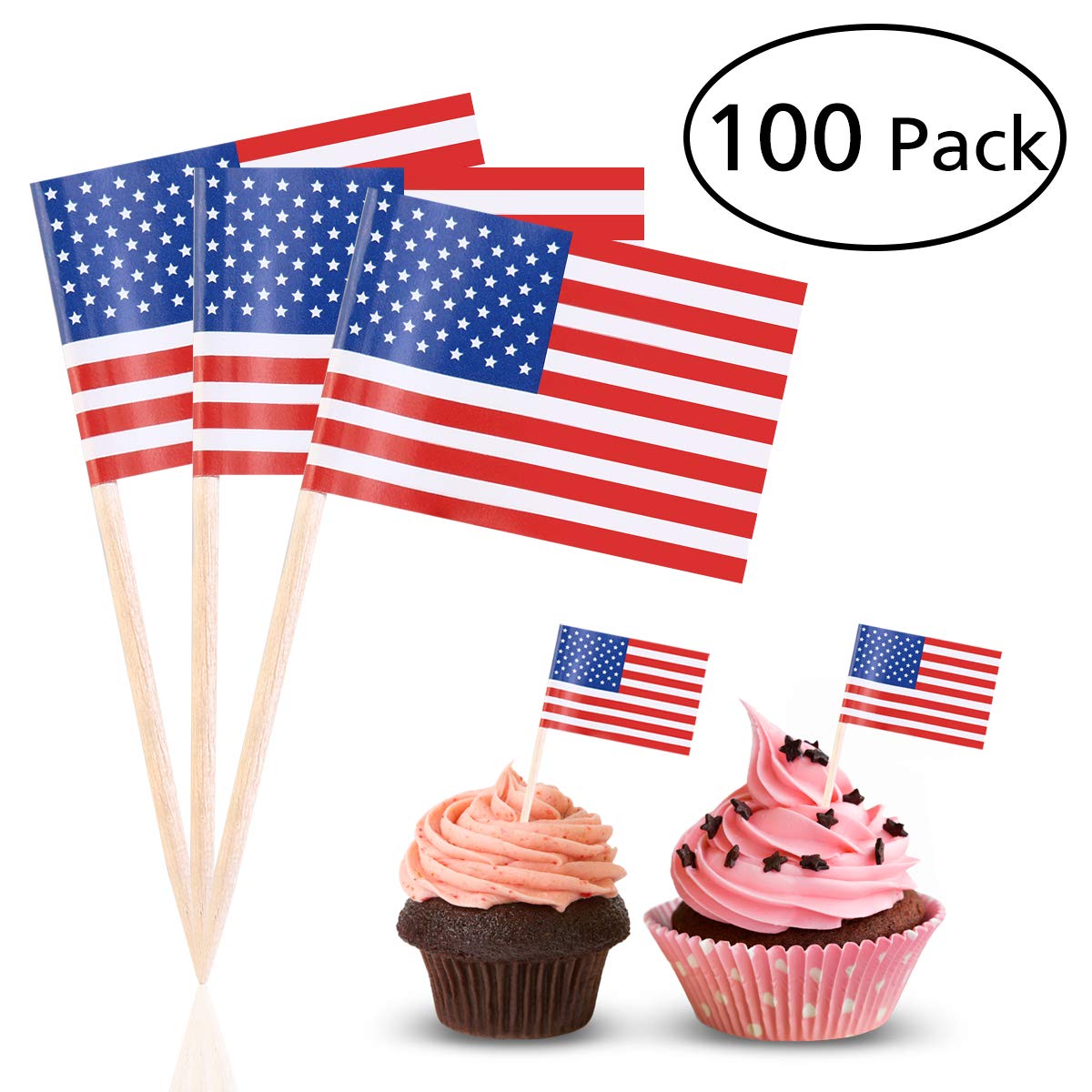 Tinksky US Flag Picks American Flag Food Toothpicks Party Accessory Party Favors, pack of 100