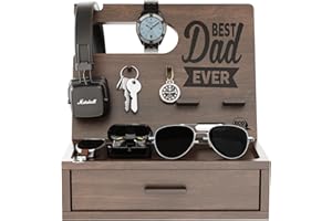 EcoLeafy Dot Best Dad Ever Gifts- Nightstand Organizer for Men- Docking Station for Dad- Personalized Gifts for Men- Phone Organizer Station for Cellphone, Watch, Headphone and Mens Accessories