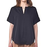 V-Neckline Dolman Short Sleeve Blouse Top