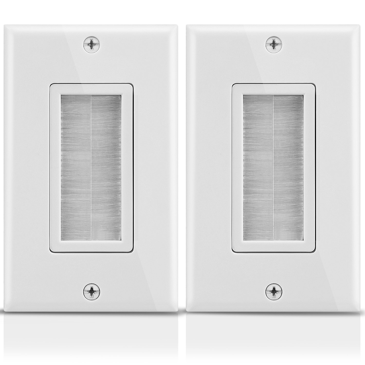 Fosmon 1-Gang Wall Plate (2 Pack), Brush Style Opening Passthrough Low Voltage Cable Plate in-Wall Installation for Speaker Wires, Coaxial Cables, HDMI Cables, or Network/Phone Cables