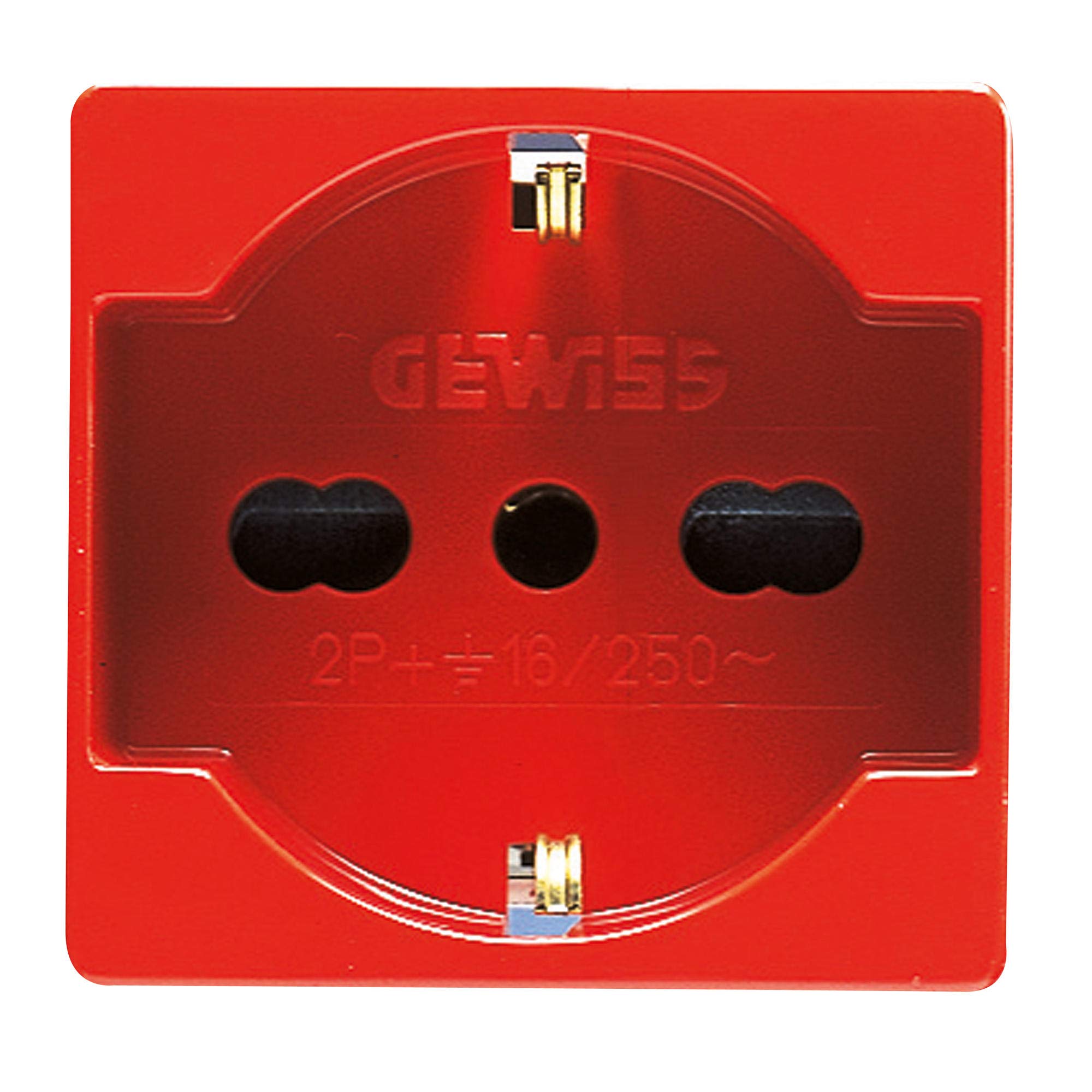 GEWISS - GW20296DY Standard Italian/German Socket 250V AC, for Dedicated Lines, 2P+T 16A Bivalent, P40, 2 Modules, Red, System