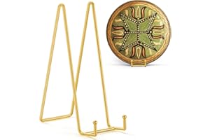 TR-LIFE 12 Inch Large Plate Stands/holder for Display - Metal Picture Frame Holder Stand + Small Easels for Platter, Book, Plaques, Photo, Tabletop Art (Gold 2 Pack)