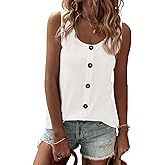 SHEWIN Womens Tank Tops Solid Button Crewneck Sleeveless Summer Tops Loose Fit