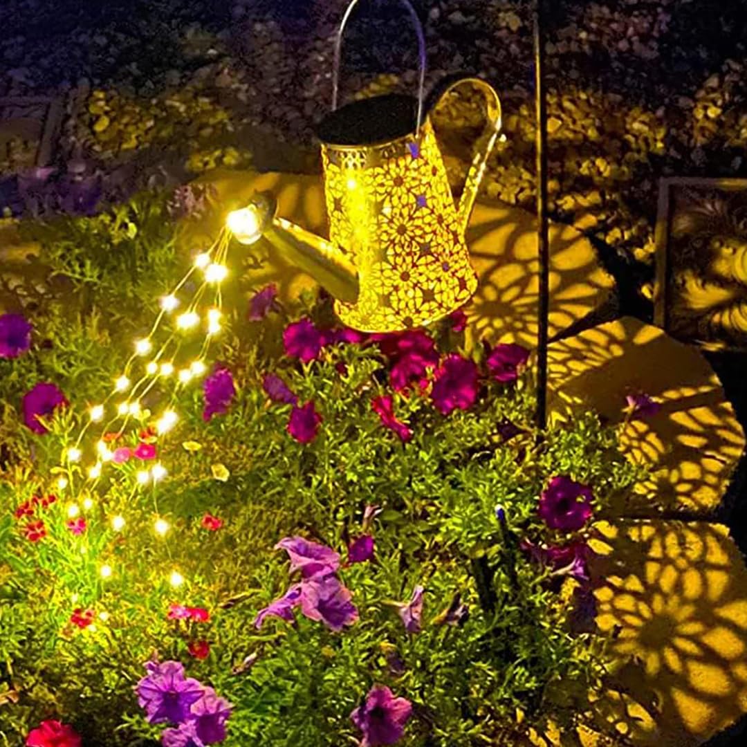 DUDUPIE Solar Watering Can with Lights,Hanging Waterfall Light Waterproof, Solar Lights Outdoor Garden for Yard Porch Lawn Backyard Landscape Pathway Patio Outside Gardening Gifts, Gift for Women