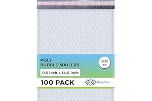MAILERVIEW White Large Poly Bubble Mailers 9.5x14.5 inch #4 | Self Seal Padded Envelopes Cushioned Bubble Mailer | Usable Size 9.5x13.5 | WaterProof | Lightweight mailing Shipping Bags | 100 Pack Bulk | USA Made