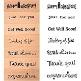 Wissppoott 7 Pcs 3"x1" Sentiment Wood Stamp Set, Thank You &amp; Happy Birthday | DIY Crafts, Card Making &amp; Gift Packaging, Phrases: Thank You, Just for You, Happy Birthday, with Love, Congratulations