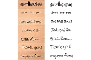 7-Piece Handmade Sentiment Wood Stamp Set - for Gift Packaging: Thank You, Just for You, Happy Birthday, Thinking of You, wit