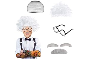 Xiaozuoyue Old Man Wig, Old Man Costume For, Grandpa Costume For, Old Man Wig For,Mad Scientist Costume Accessory Set, White 