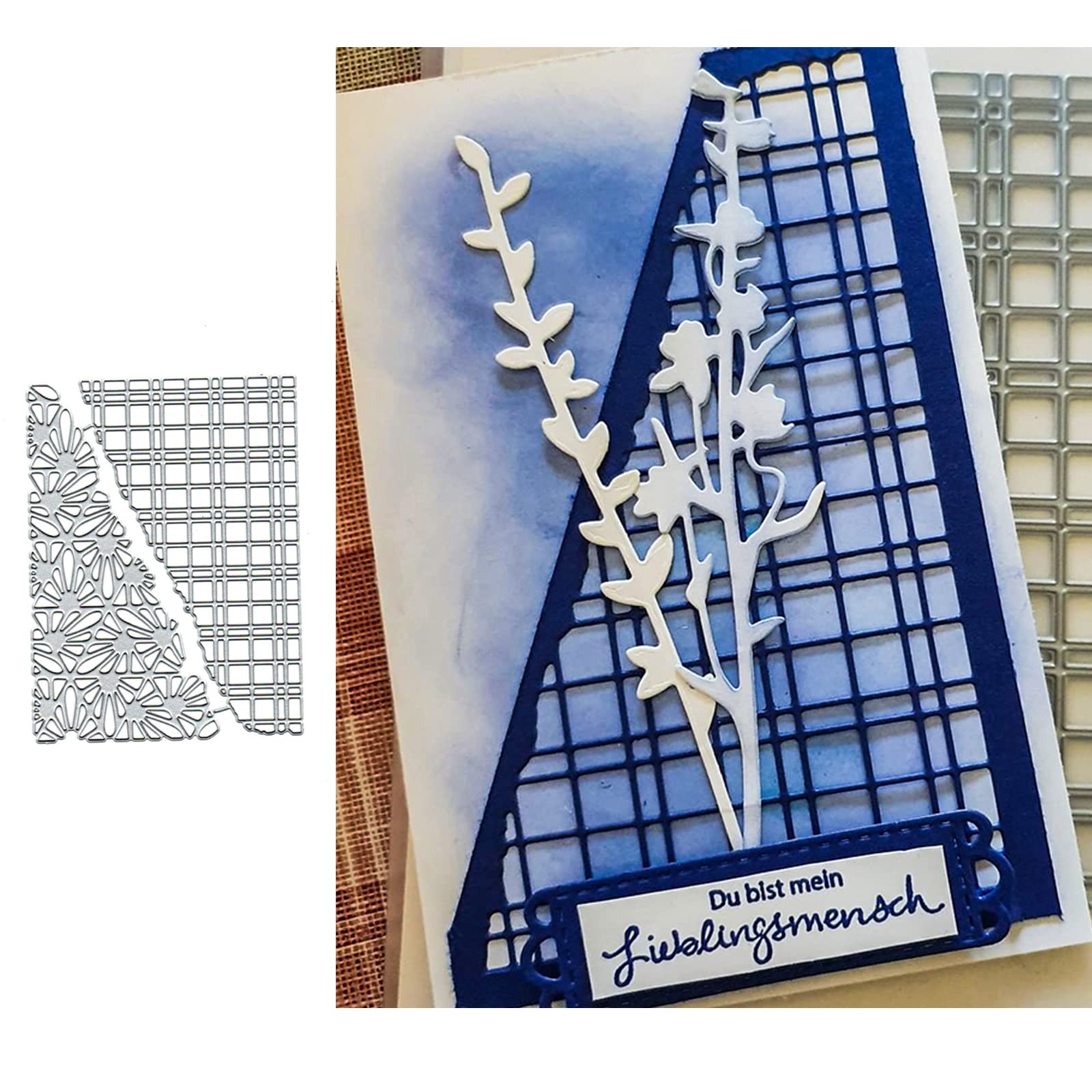 2pcs Split Card Textures Metal Die Cuts,Grid Floral Flower Leaves Cutting Dies Cut Stencils for DIY Scrapbooking Album Decorative Embossing Paper Dies for Scrapbooking Card Making