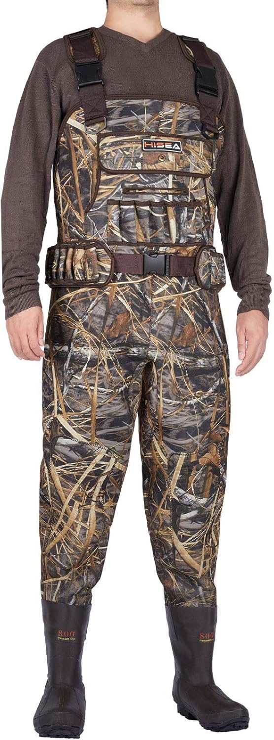 HISEA Hunting Chest Waders for Men with 800G Insulated Boots Waterproof Neoprene Bootfoot Waders : Clothing