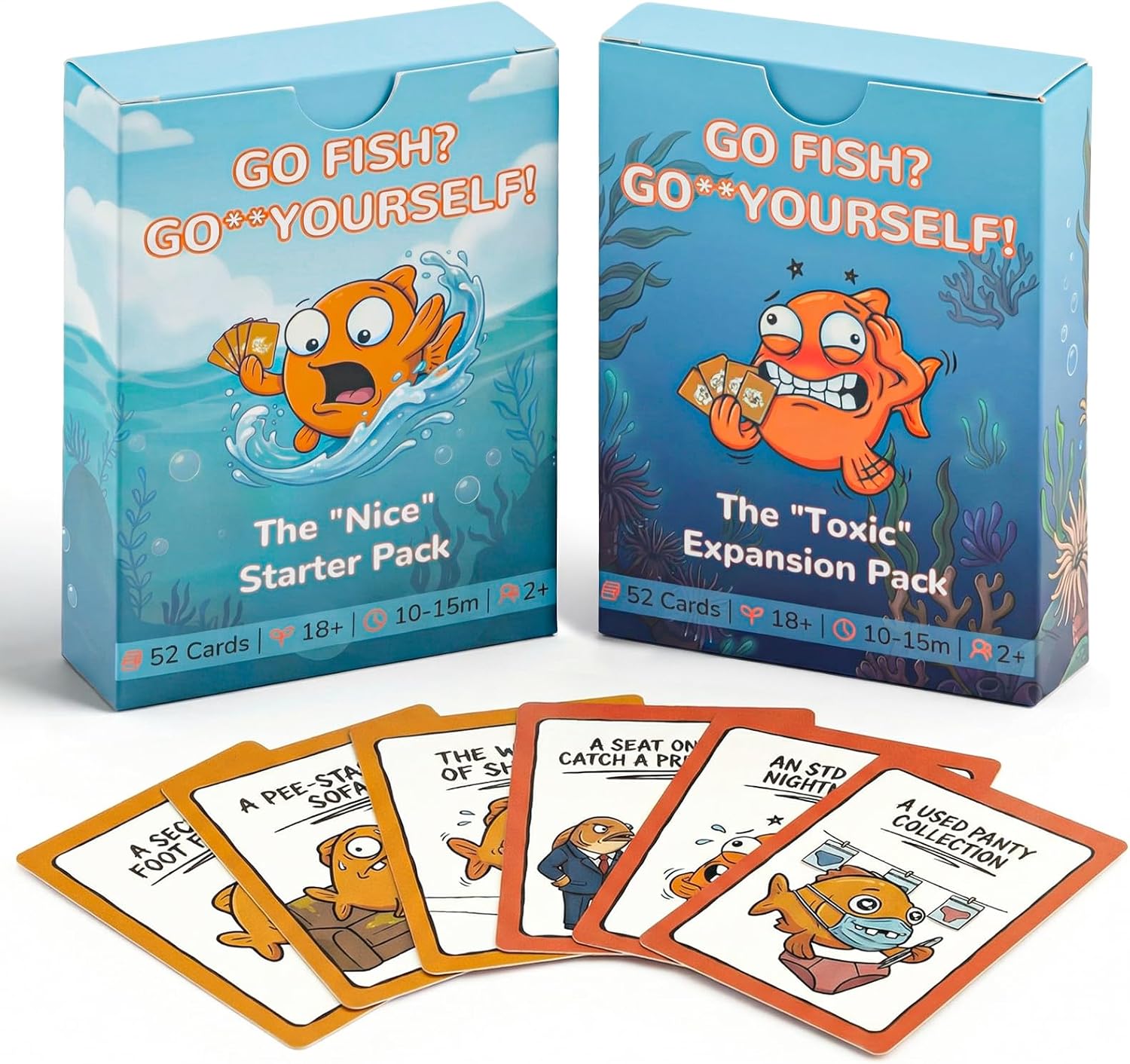 IEYMLRN Go Fish Yourself Adult Party Game Bundle - 104 Large Cards (Starter & Expansion Pack Included) - Spill-Resistant Matte Finish - Hilarious Card Games for Mature Party Nights & Gifts